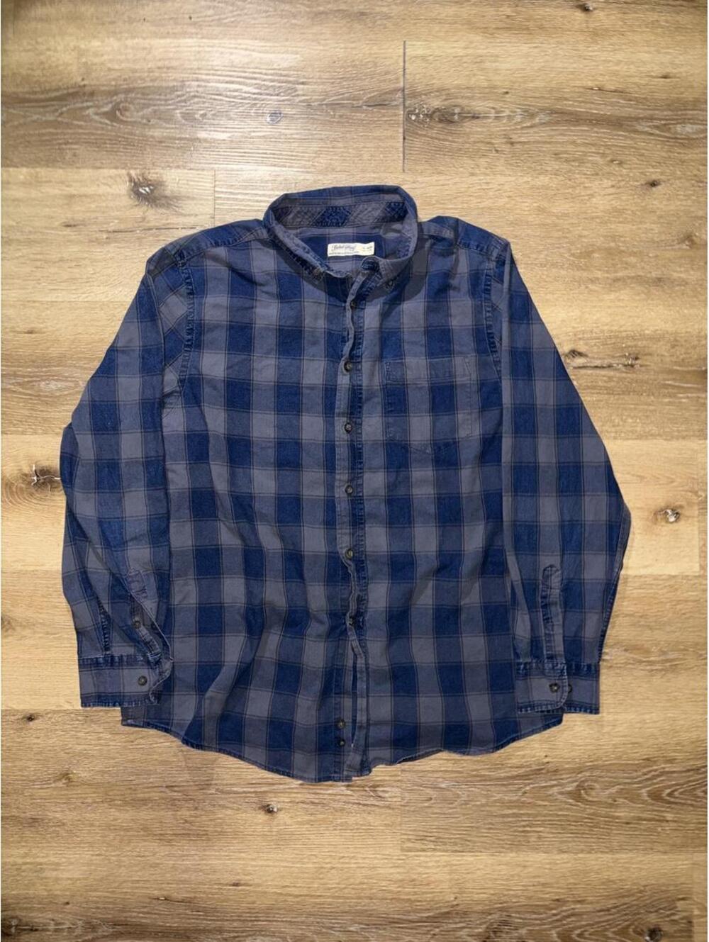 Men’s Faded Glory Blue Plaid Button Up Shirt Size XL